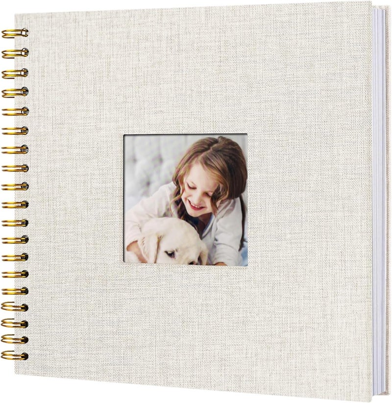 Sprsthai 8 x 8 Inch Scrapbook Photo Album, Memory Book Linen Cover for Photos, Hardcover Kraft White Pages Photo Albums for Travel, Wedding Anniversary Family Christmas Baby 40 Pages, Beige - Image 1